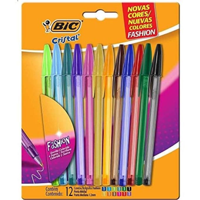 Caneta Bic Fashion 12 Cores Cristal Fashion Bic