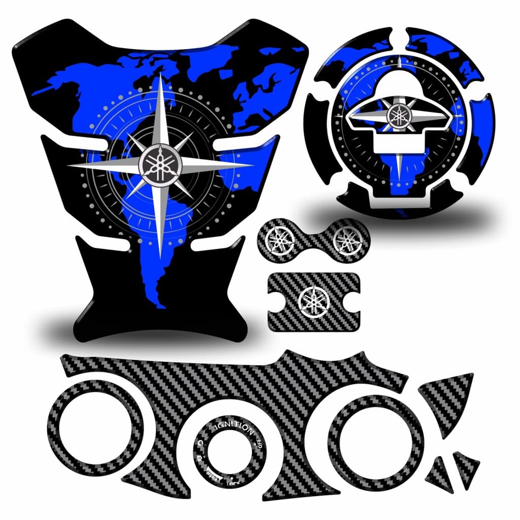 Adesivo Protetor Tanque Xtz Lander 250 + Bocal Mesa Ignição Fluido Freio Resinado 3d Azul m1