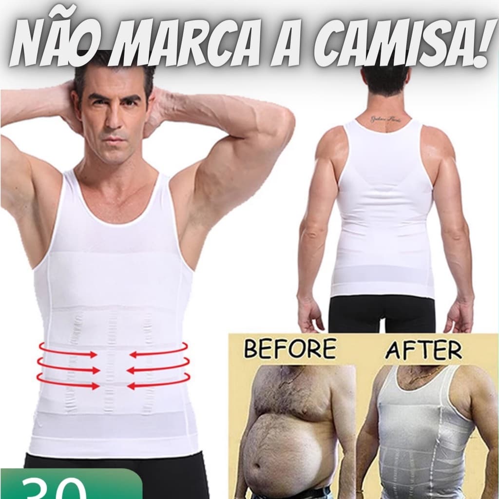 cinta colete abdominal modeladora regata slim fit branca corrige postura lombar coluna some barriga nao marca camisa