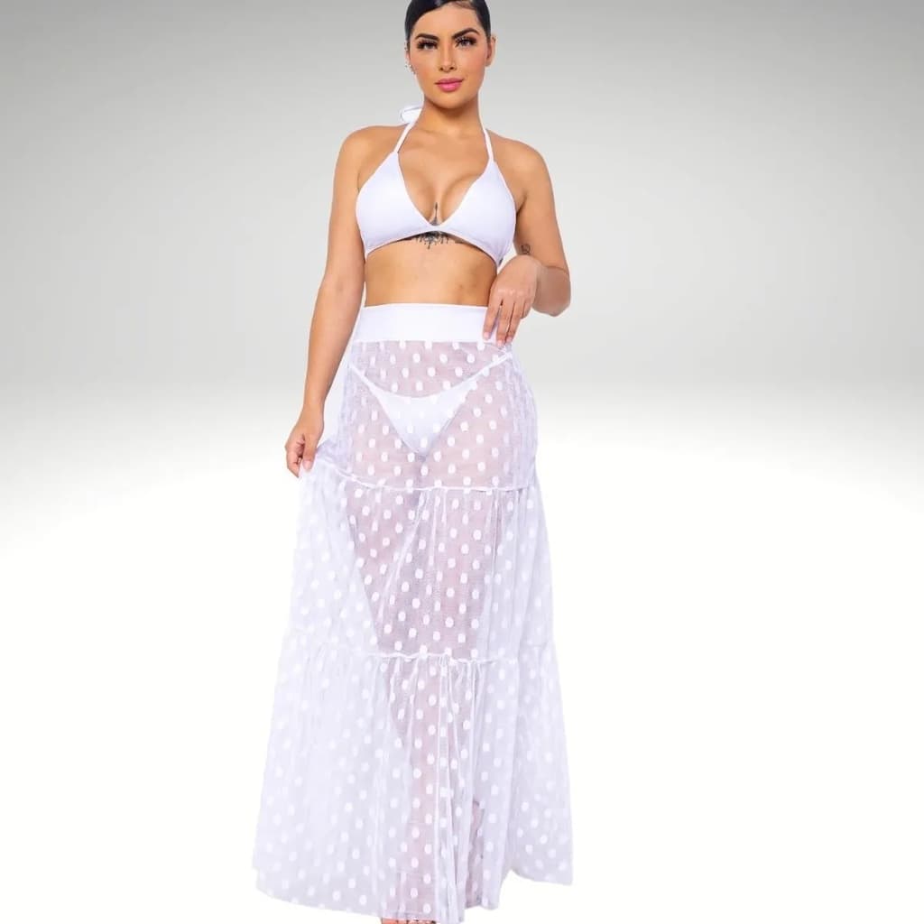 SAIDA de PRAIA de Tule transparente bolinha Tendência Moda gringa 2026 Lançamento Verão