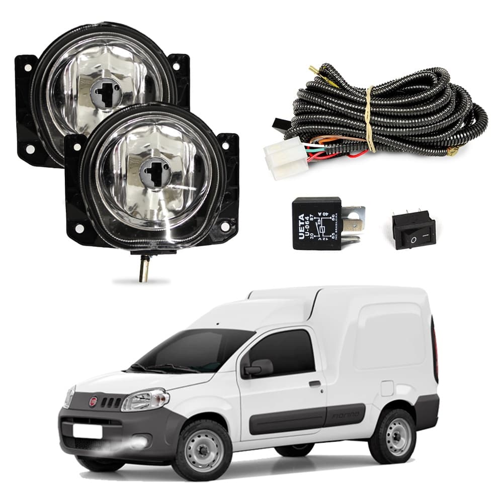 Kit Farol de Milha Fiorino 2014 a 2021 Farol Auxiliar de Carro Lente de Vidro Neblina Automotivo