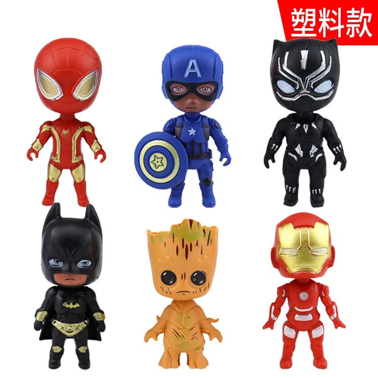 Marvel Hero 8CM Vingadores Conjunto De Bonecas Homem-Aranha , Capitão América , Pantera Preta , De Morcego E Groot