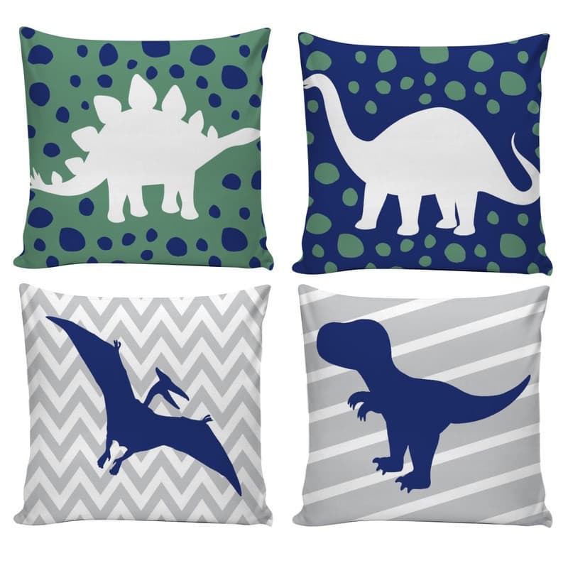 Kit 4 Capas de Almofadas Decorativas Dinossauros DY-1611 Decoração Yasmim 45x45 com Zíper