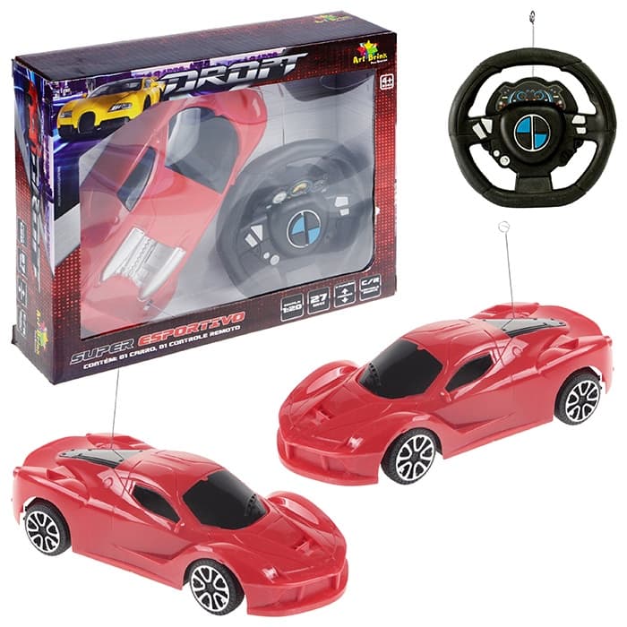 Carrinho de Controle Remoto Com Volante Drop 3 Funções Ferrari Vermelho