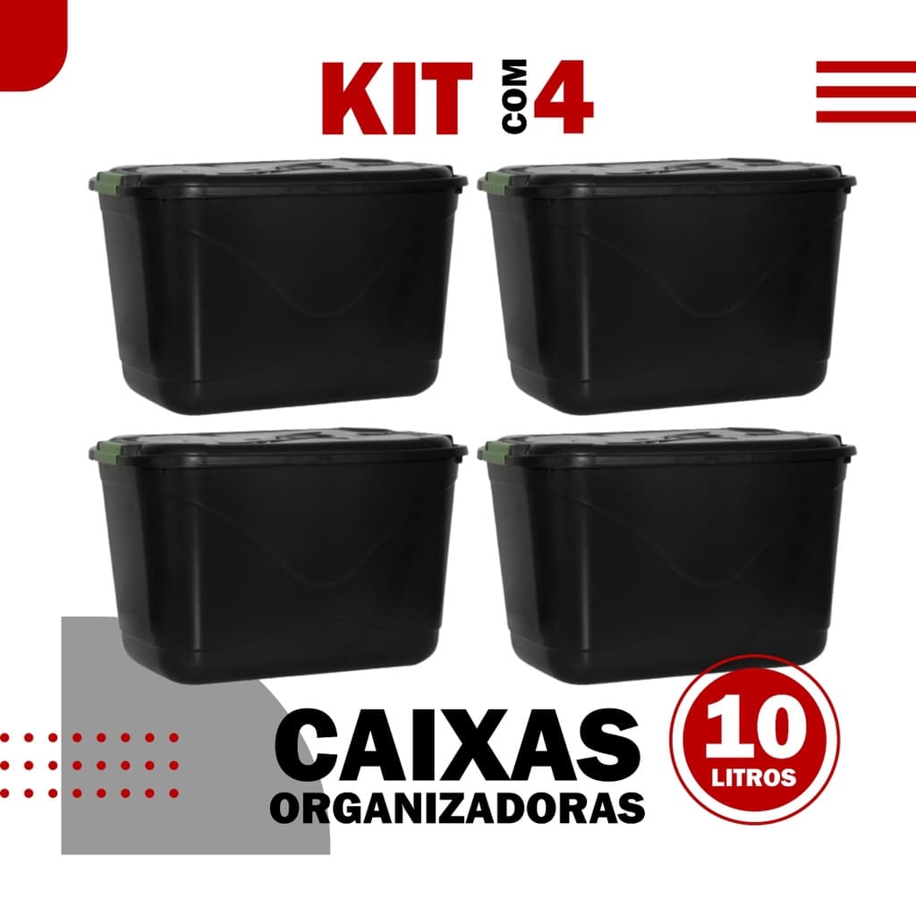 Kit 4 Uni Caixa Cestos Organizadora Multiuso Plástica 10l Tampa