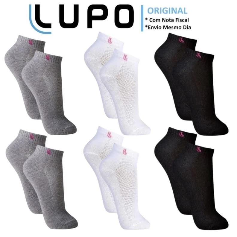 6 Pares de Meias Lupo Original Algodão Masculina Feminina Cano Curto Baixo