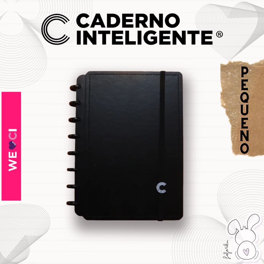 Caderno Inteligente Pequeno - Black - Capa Preta - CI - Caderno de disco original com folhas reposicionáveis - tamanho A5