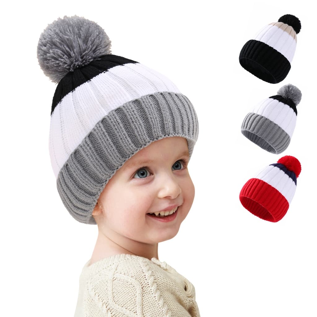 Bebê Meninos Meninas Gorro Chapéus Novo Outono Inverno Cor Contraste Listra Malha Lã Boné Para Crianças Cabeça Mai