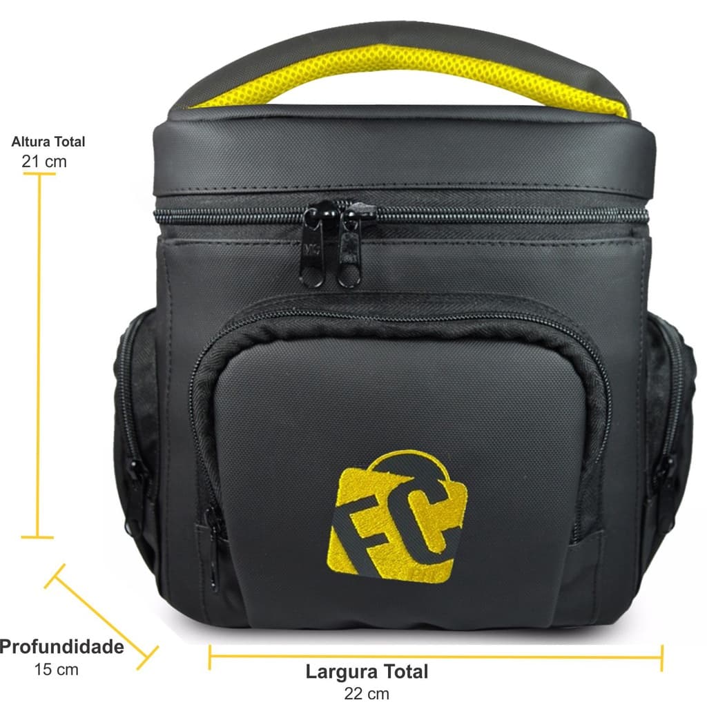 Bolsa Térmica Fitness Luxo Marmita Preto Lancheira Detalhe Amarelo