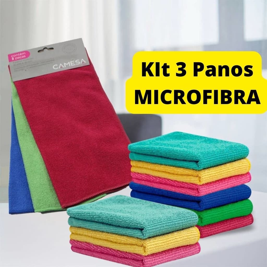 Kit Pano Microfibra  com 3 unidades cores lindas Promoção magica absorve limpeza 3 x 40