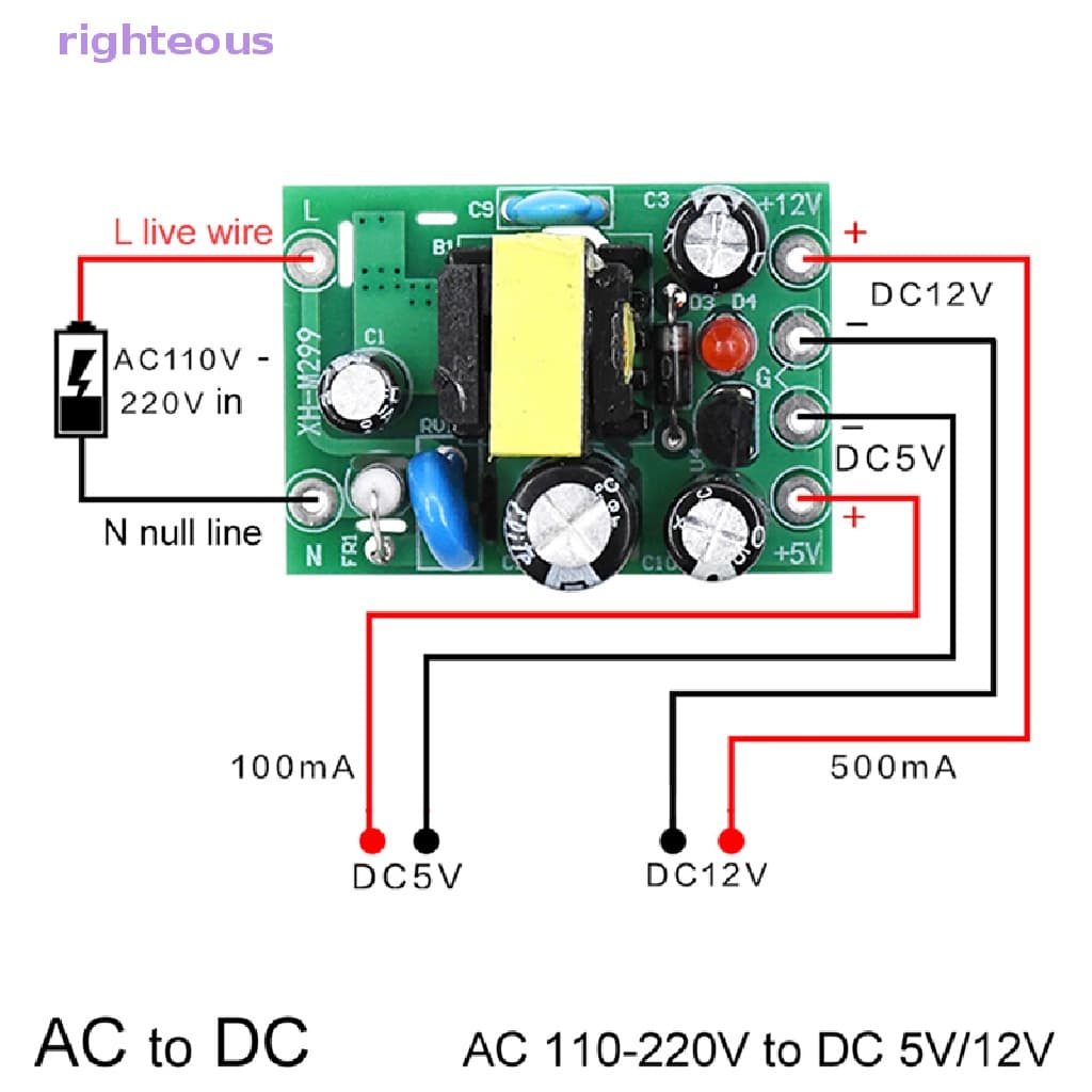 Rightrous AC-Conversor AC110V 220V Para 12V 0.2A + 5V Placa De Módulo Nova