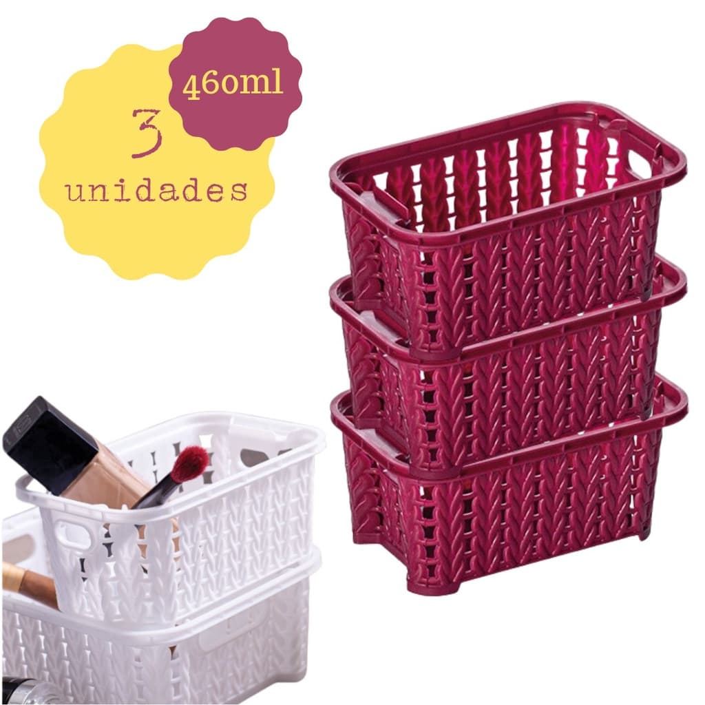 Kit 03 Cestos Organizadores P/ Gavetas - Cômodas - Lavanderia - Tamanho (13x8)