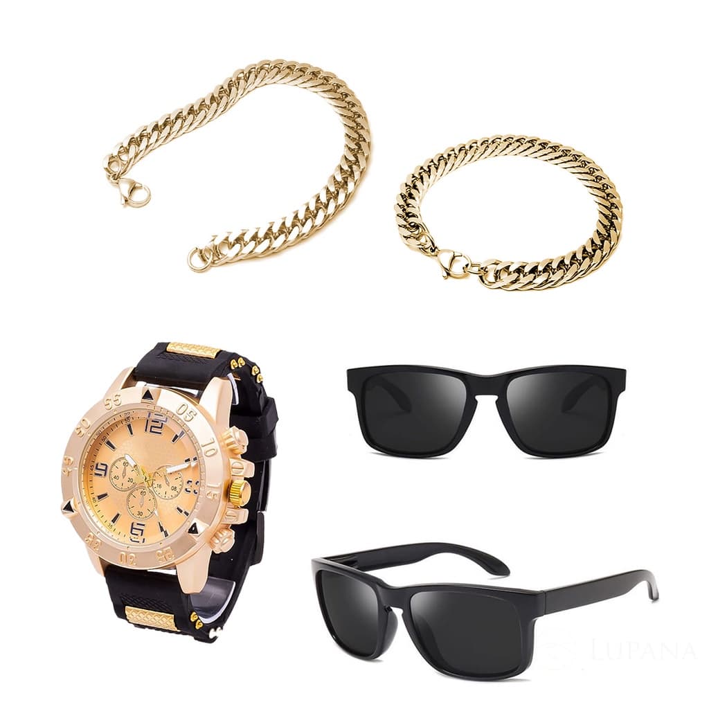 Kit Masculino Relogio luxo Prova dagua + pulseira 18k + oculos just para o natal