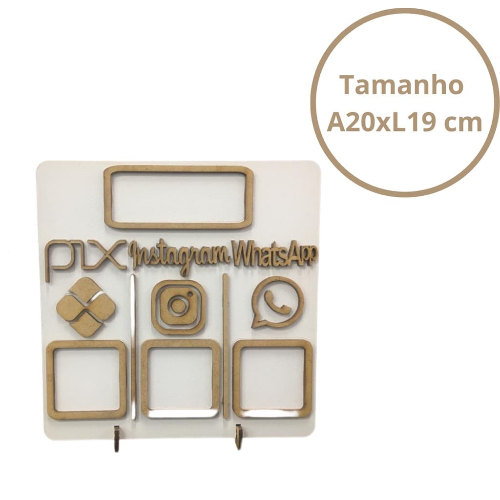 Placa Em MDF Para Balcão Loja Display Qr code Com 3 compartimentos