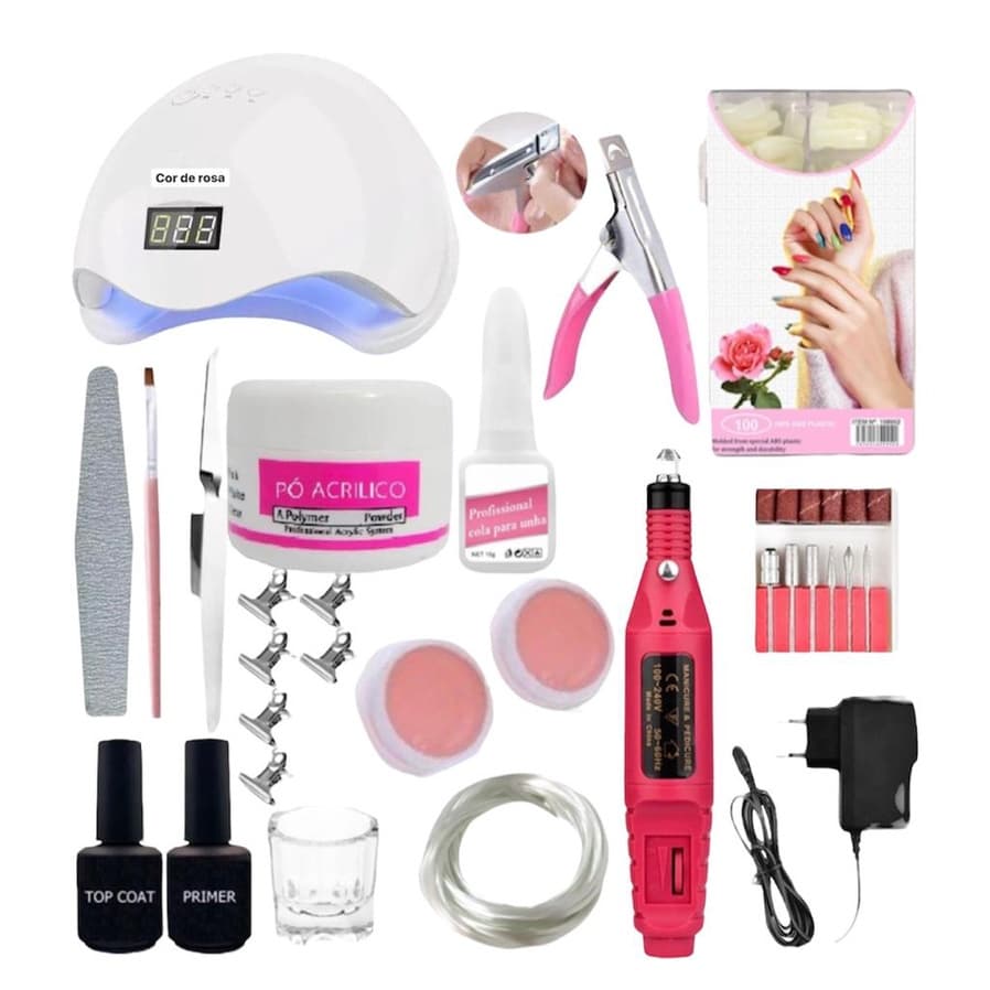 Kit Unha Gel Completo Profissional Alongamento Acrigel e Fibra De Vidro Estufa Cabine Lixadeira