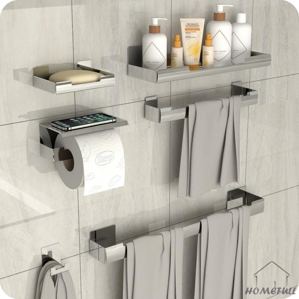 Kit Acessórios Para Banheiro Inox Com  Adesivo 6 Peças ELG