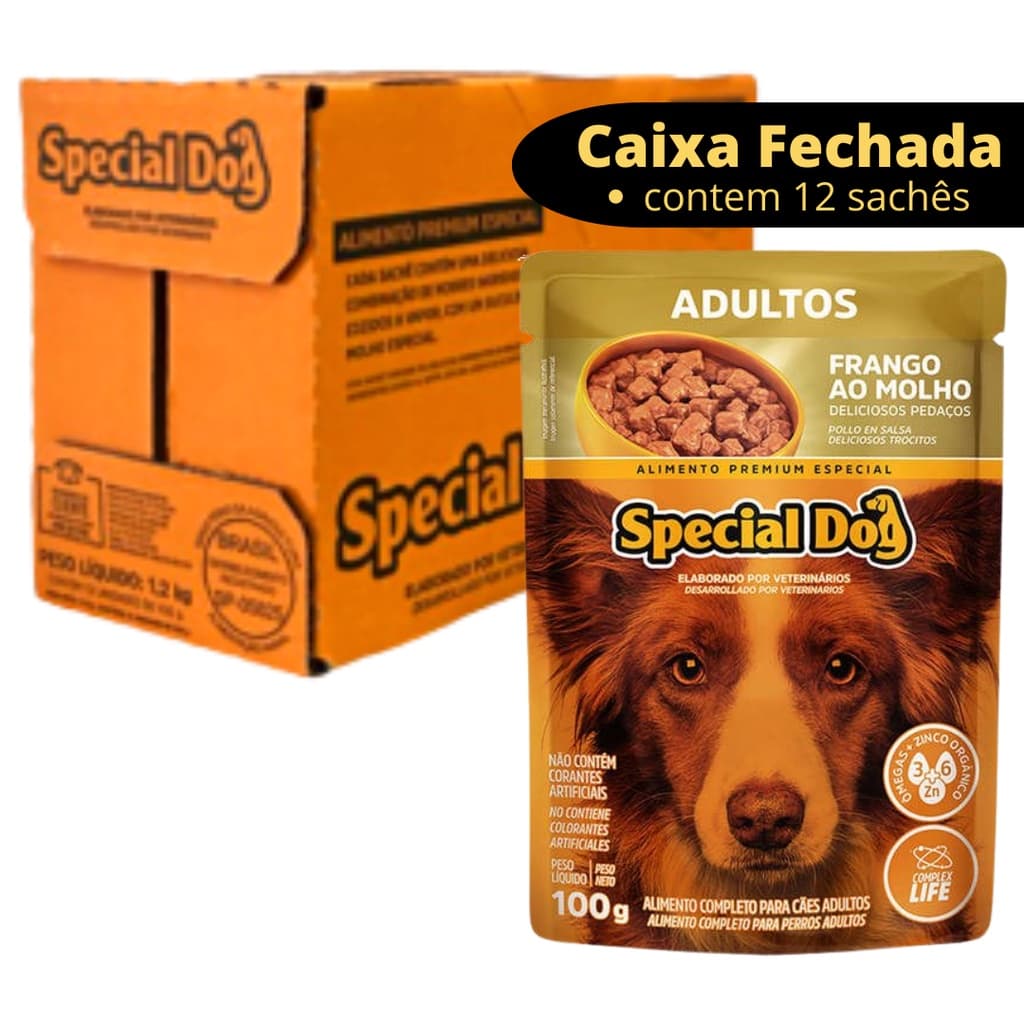 Caixa Fechada 12un Ração Úmida Special Dog Sachê para Cães Adultos Frango