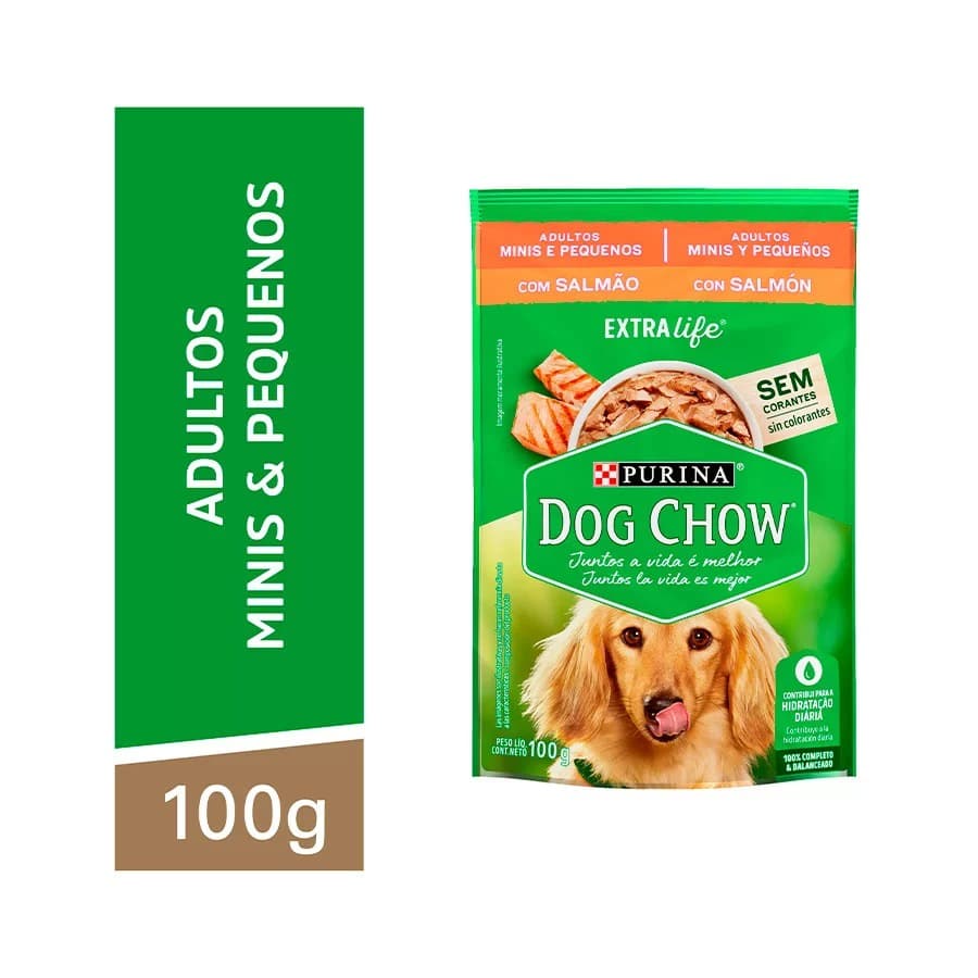 Ração Úmida Dog Chow Sachê Cães Adultos R. Peq. Salmão 100g