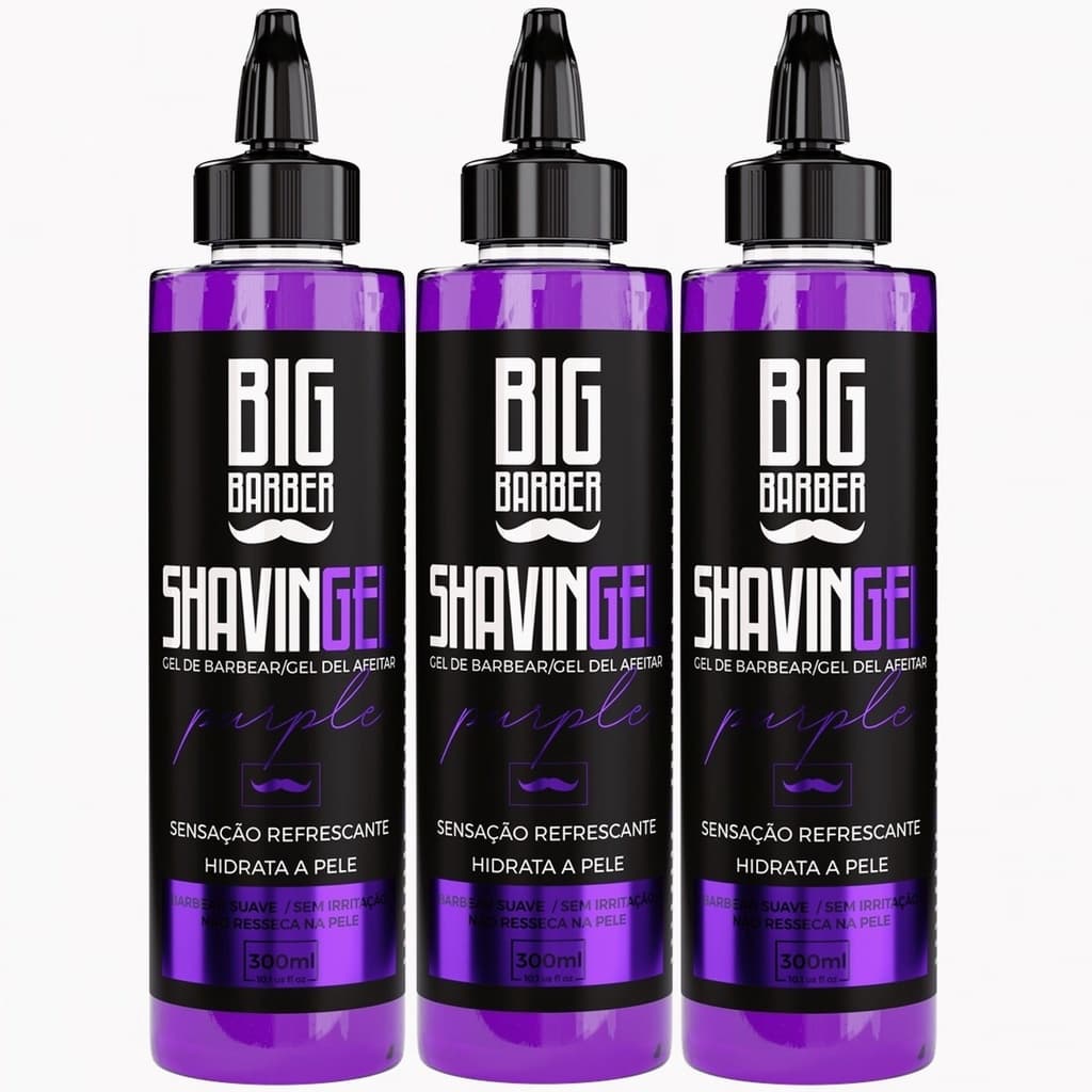 Shaving Gel Barbear Bisnaga Big Barber Purple 300ml Caixa Com 3 Unidades
