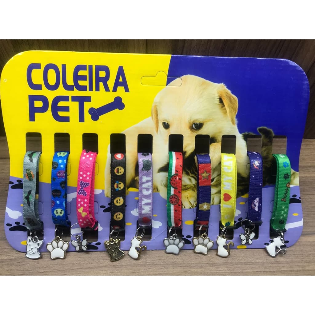 Cartela com coleira para gato cachorro porte pequeno Pingente variados