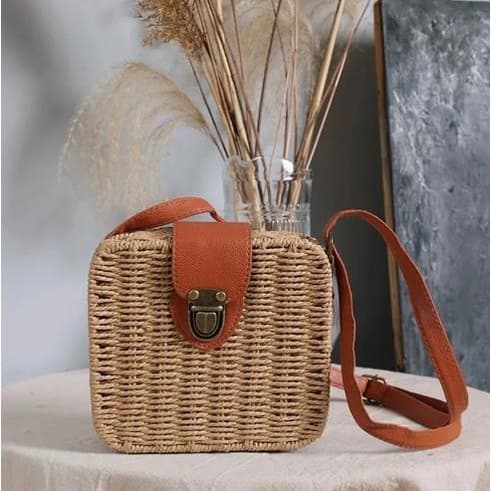 Bolsa QUADRADA de Palha Sintética - Moda Praia BL-086