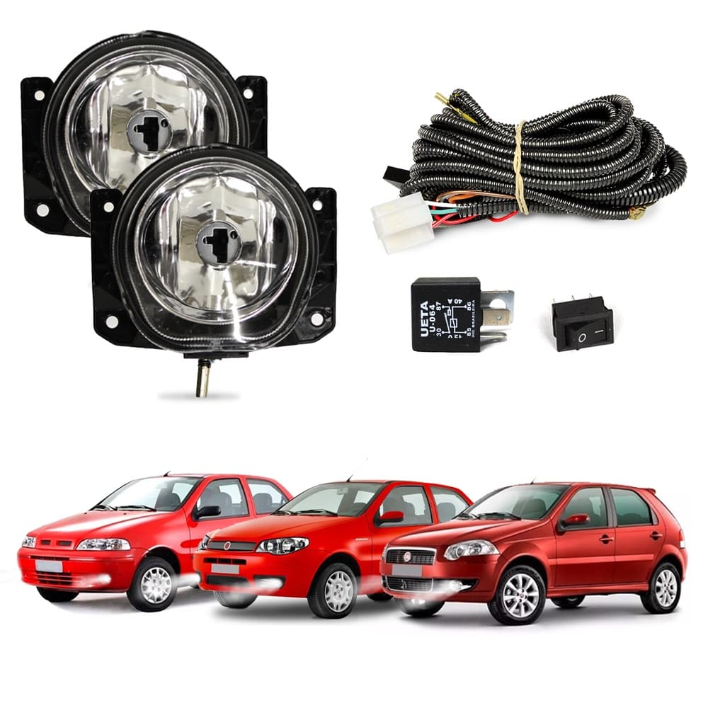 Kit Farol de Milha Palio G2 G3 G4 2001 a 2014 Farol Auxiliar de Carro Lente Vidro Neblina Automotivo