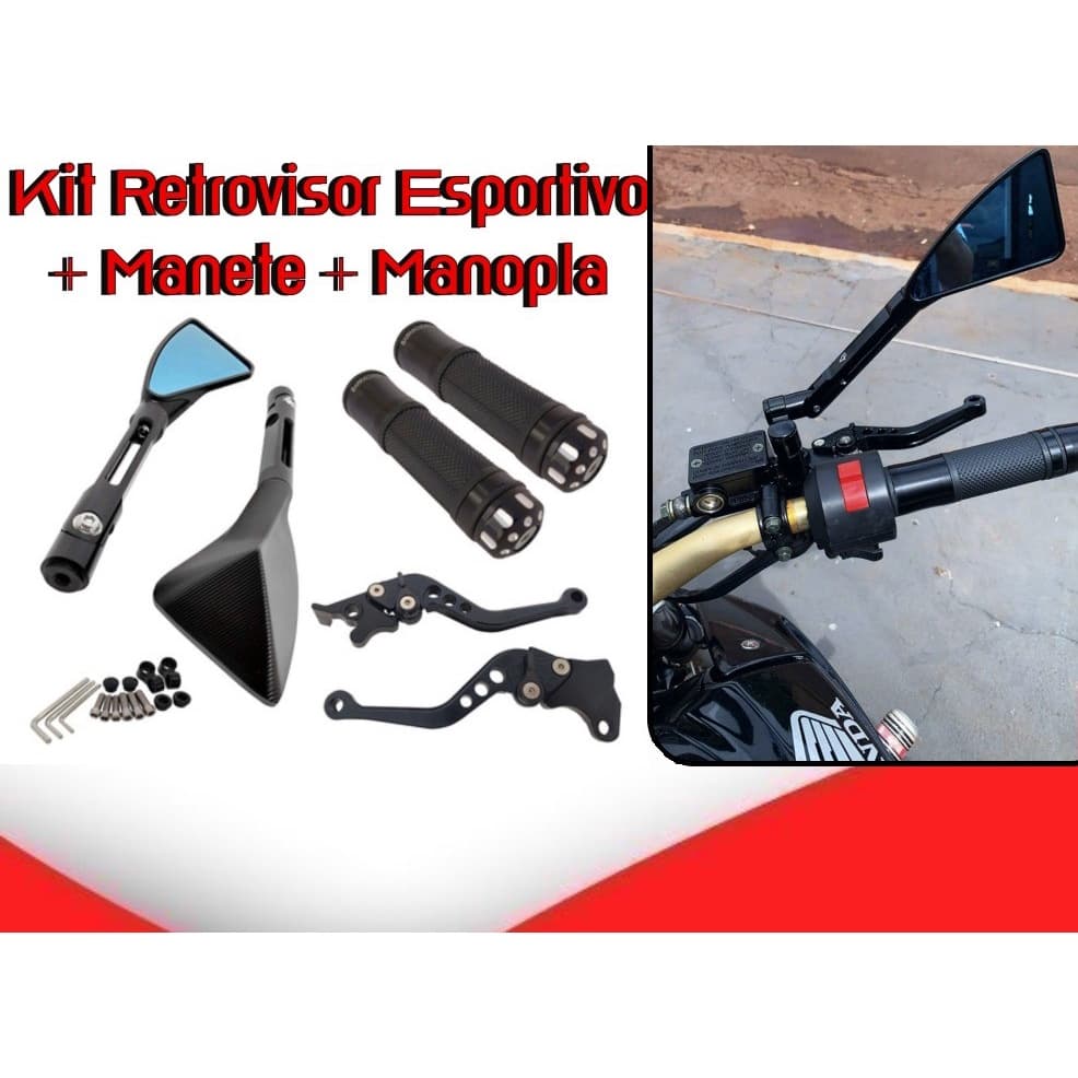 Retrovisor  + Manete e Manopla Modelo Moto Fazer 250 Xtz 250 Lander 09 Teneré Fazer 150 s/Ubs