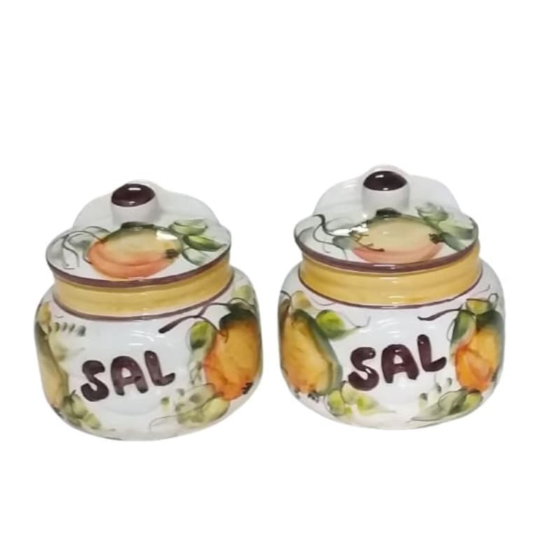 Kit 2 Saleiros Porcelana com Tampa Peças Organizador Cozinha Porta Sal