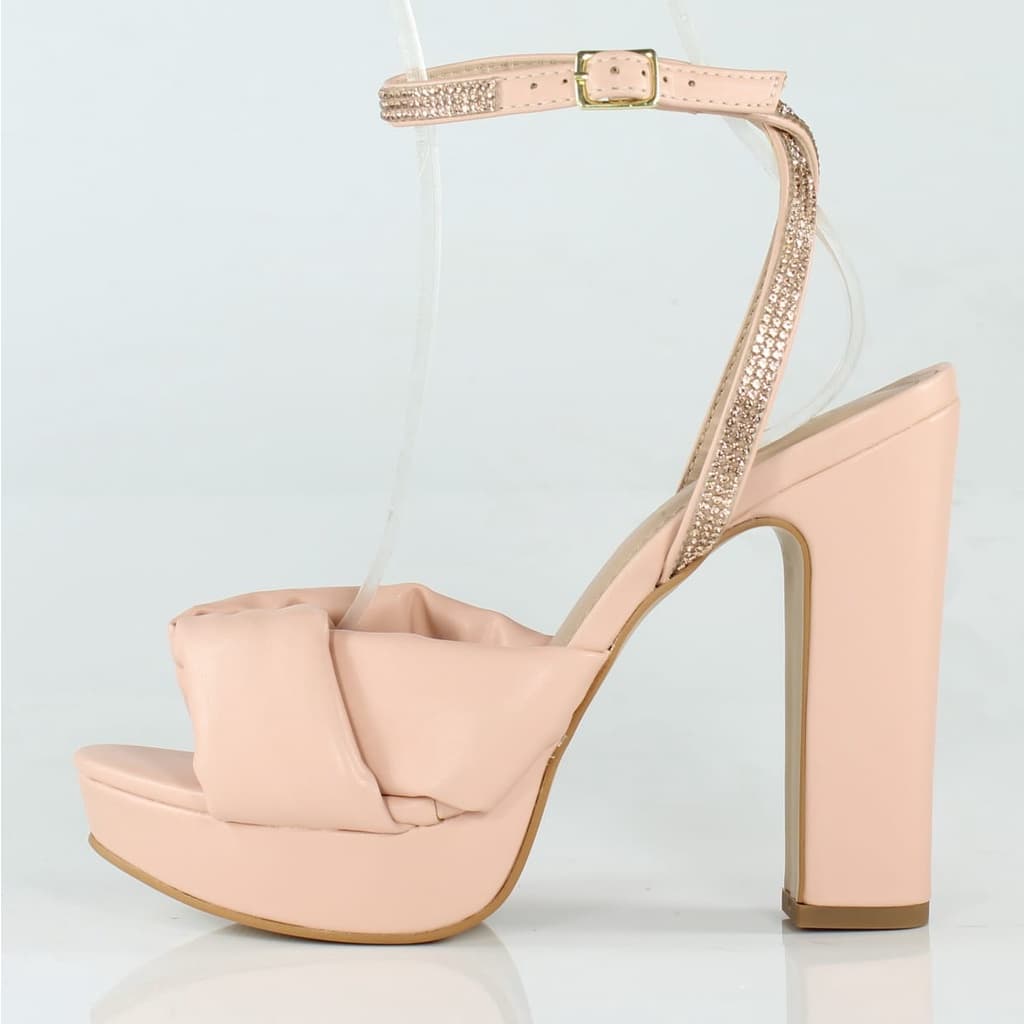 Sandália Salto Grosso Week Shoes Fluffy Strass Nude (Forma Menor)