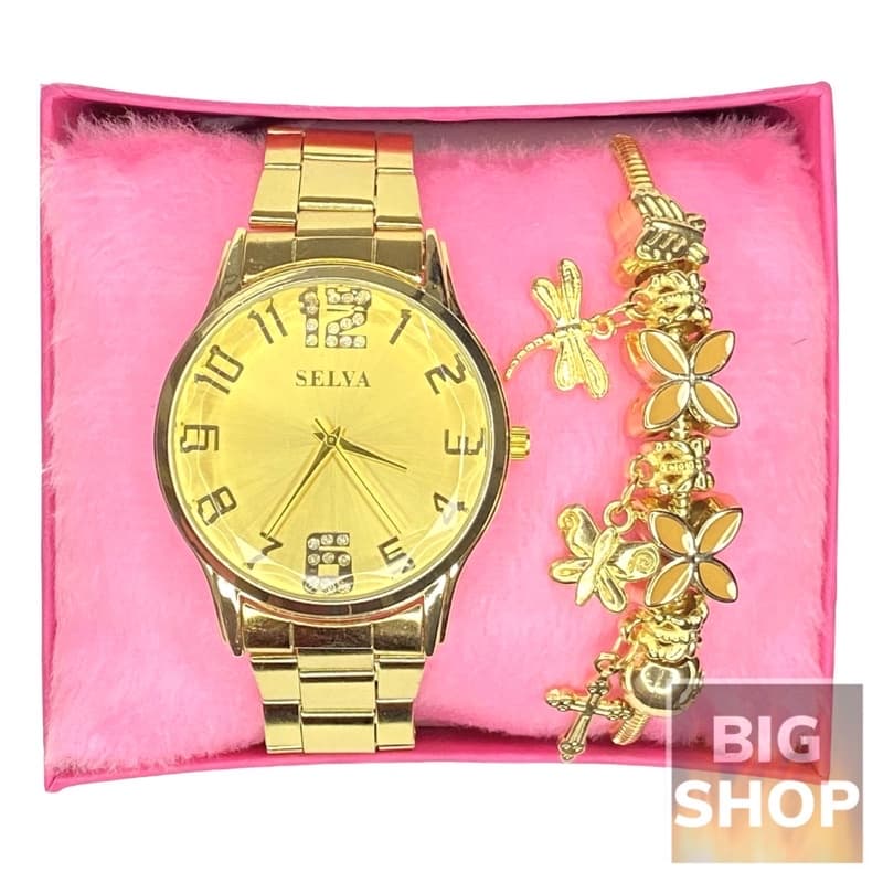 Relógio Feminino Analógico SELVA Dourado + Pulseira Gold A Prova d'água Resistente !
