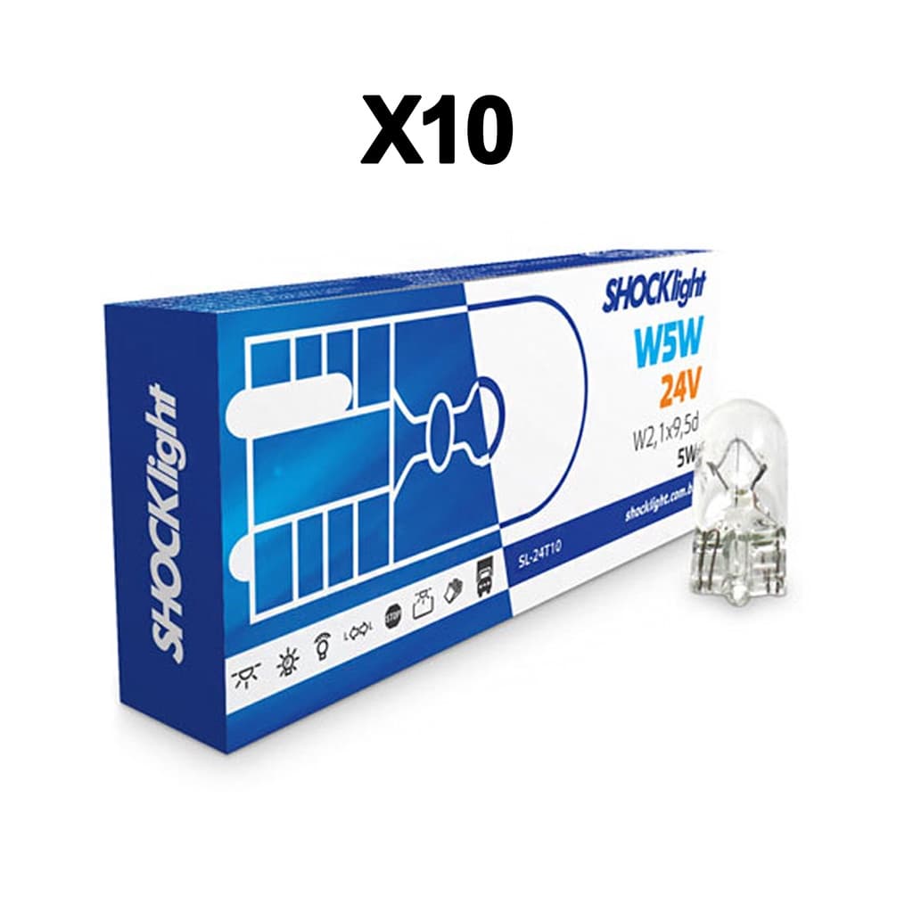 Lampada Comum T10 Pingao 24v 5w Caminhao Shocklight Cx C/ 10