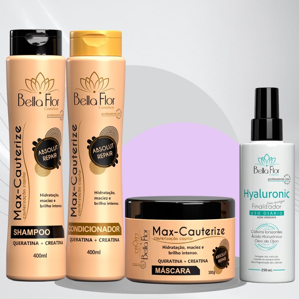 Kit Capilar Max Cauterize e Finalizador Hyaluronic 4 Produtos Profissionais