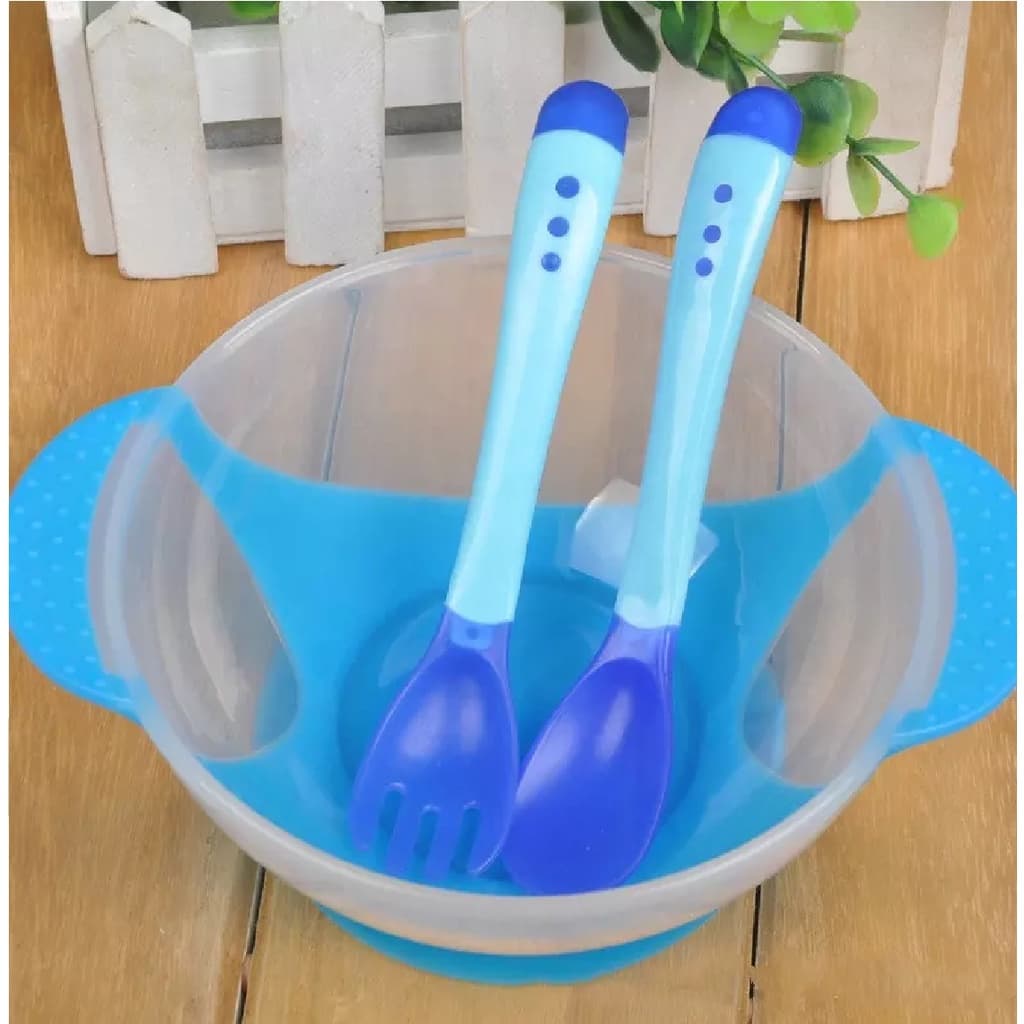 Conjunto Prato Infantil  Com Ventosa Bowl Tigela Tampa Colher Criança Bebê