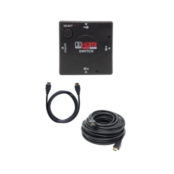 Kit 1 Adaptador Hdmi Switch + 1 Cabo Hdmi 20m E 1,8 Metros
