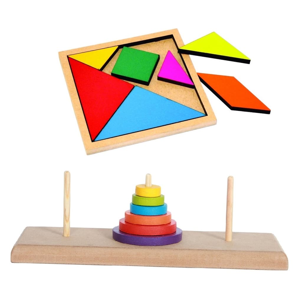 Kit TORRE DE HANÓI + TANGRAM Brinquedos Educativos Infantil Montessori