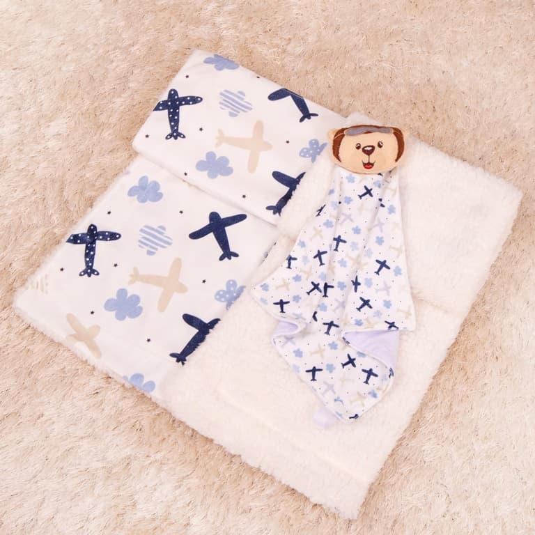 Kit Presente Cha de Bebe Maternidade Cobertor com Naninha Inverno para Bebê