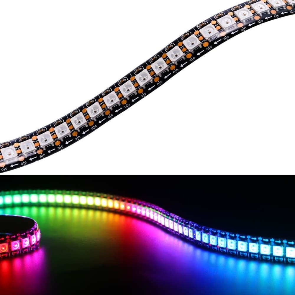 Fita led WS2812B 1-2m 144 pixels/leds/m Smart 5050 RGB , PCB Preto/Branco , WS2812 IC ; IP30/IP65/IP67 DC5V