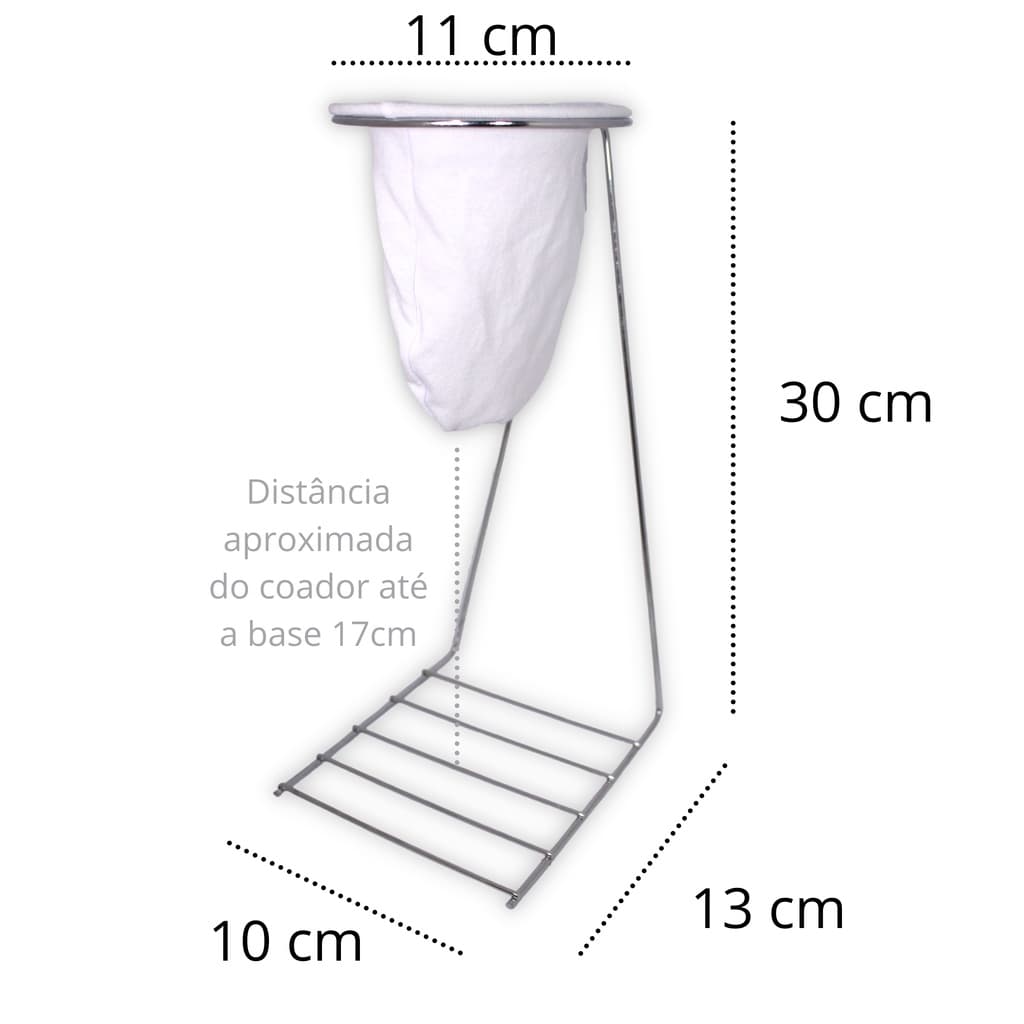 Coador Para Café Com Suporte Cromado 30 Cm + Coador De Pano