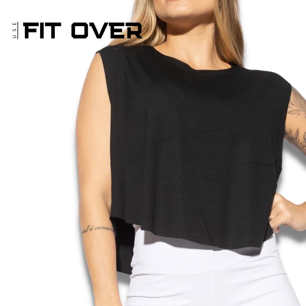 Cropped fitness - básico - preto - academia - fit over