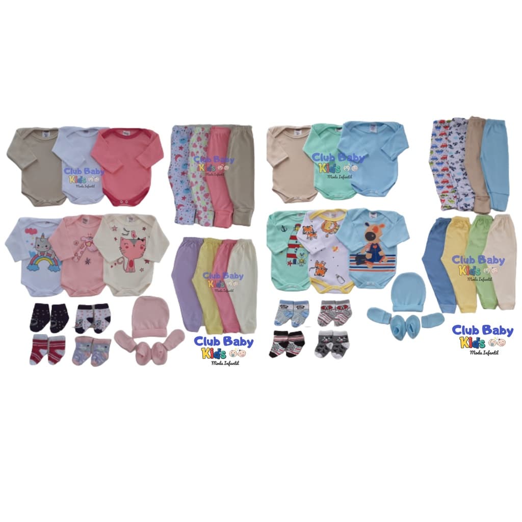 Kit 21 Pçs Bebê Maternidade Com Body manga longa e Mijão Vira Pé
