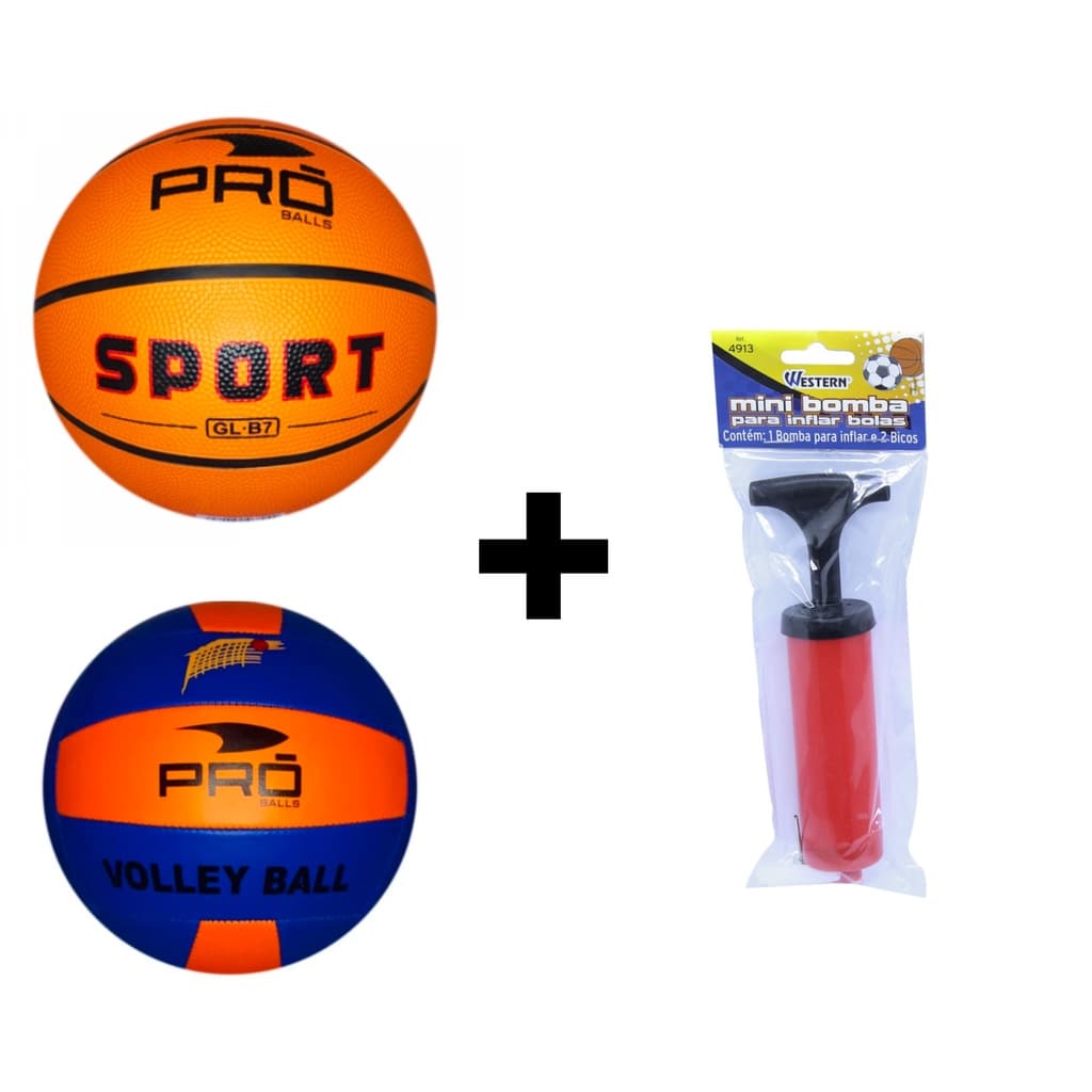 KIT bola de basquete+bola de volei+bomba de ar