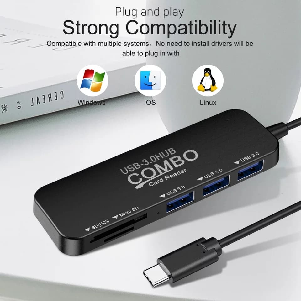 1 Hub USB-C Compatível com Macbook M2 M1 Air ou Pro Max ou Samsung DEX SEM o HDMi Leitor de Cartão Micro SD e Pendrive