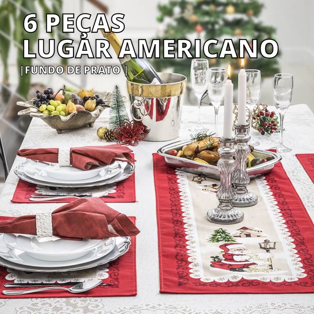 Jogo Americano Natal 6 Lugares Dohler 45x31cm Fundo de Prato Lugar Americano