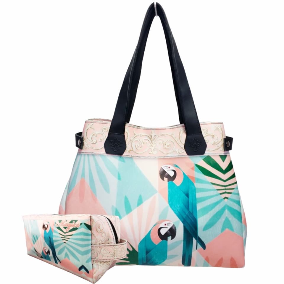 Bolsa Feminina Nécessaire Feminina Praia Grande Impermeavel Tropical Arara Azul Magicc Bolsas BN-189