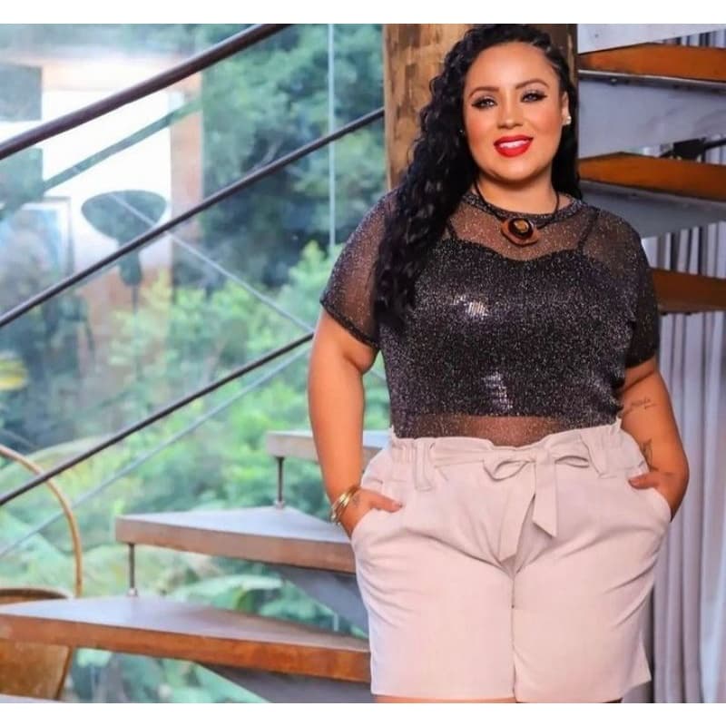 Blusa Camiseta  Plus Size Feminina Lurex Tule Com Brilho