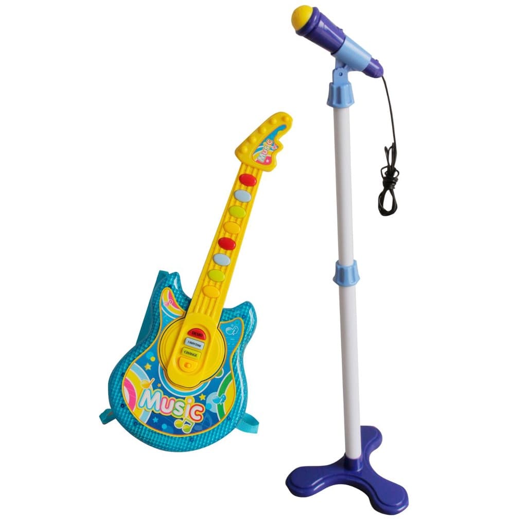 Kit Com Guitarra E Microfone Musical Infantil Importway Azul