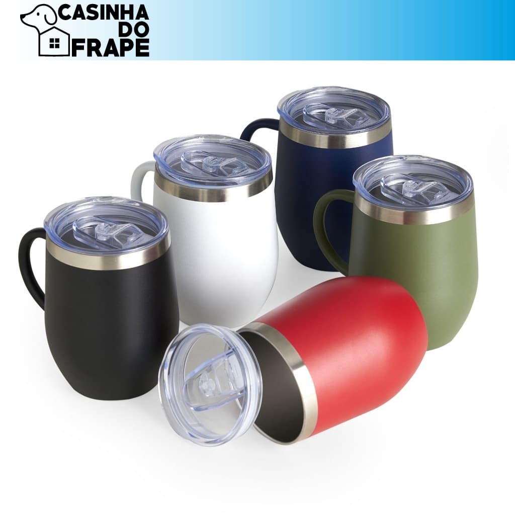 Caneca Térmica Inox 350ml Tampa Acrílica com Trava, Cozinha, Casa, Bebida Quente e Fria, Chá, Café