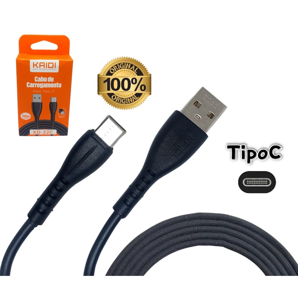 Cabo Carregador Turbo Alta Qualidade Resistente 1m Tipo C 18w 30w Kaidi Envio Rápido