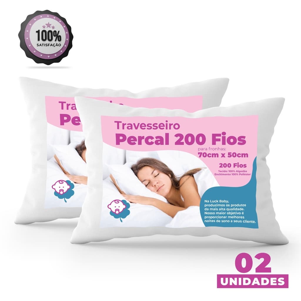 Kit 02 Travesseiro 200 Fios Algodão Percal Macio Conforto Sono Antialérgico Enxoval Casal Premium