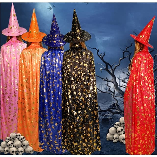 kit 2 Pçs / Conjunto Capa E Chapéu Infantil De Bruxa Para Fantasia De Halloween / Cosplay